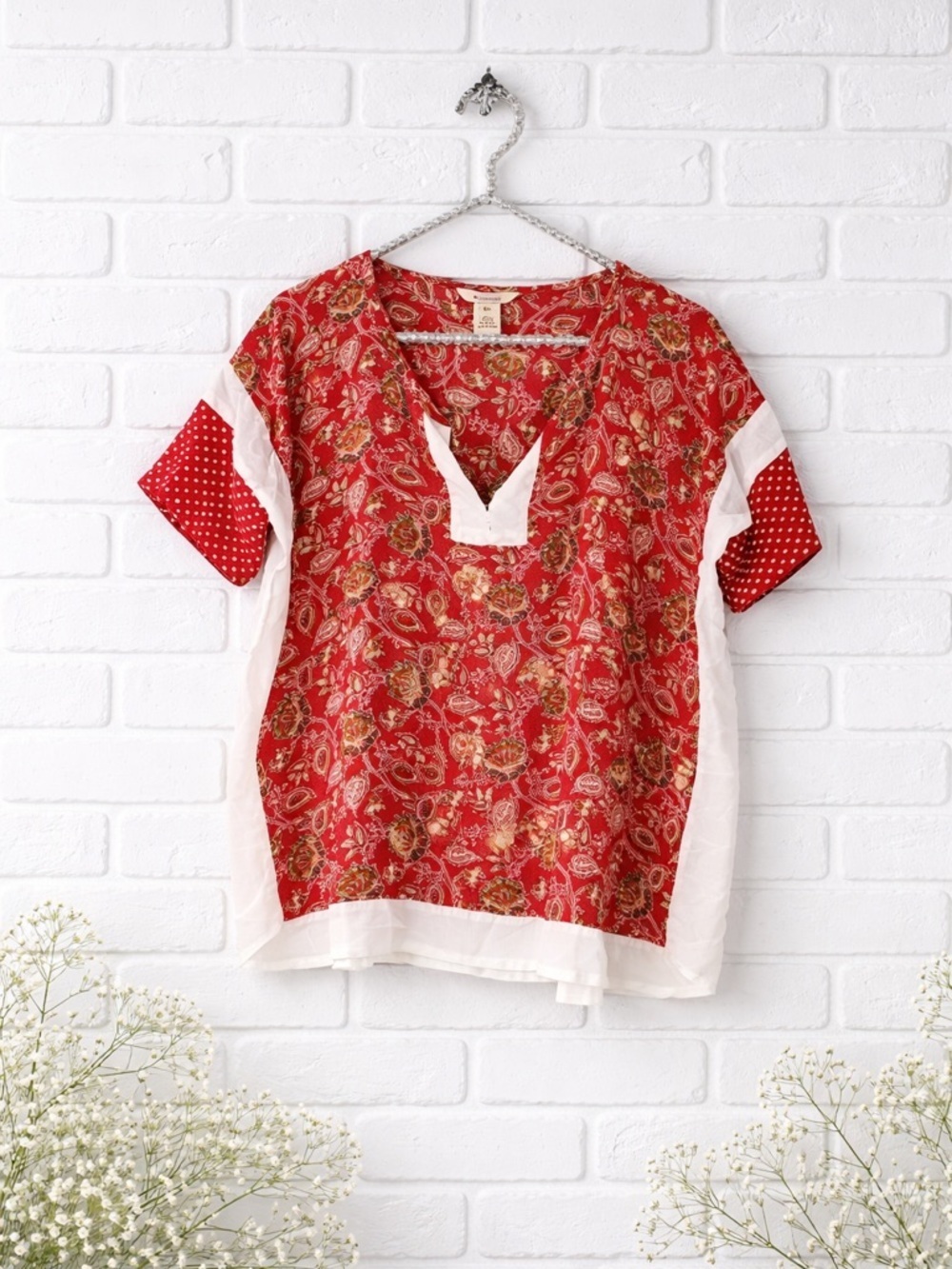 Sundance Silk Coral Floral Print Kimono Style Short Sleeve Blouse Size XS